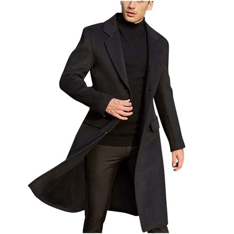 Buy Toodii Men's British Style Solid Color Long Coat Warm Woolen ...