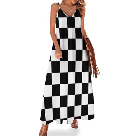 Black and White Checkered Pattern Sleeveless Dress fairy dress Woman ...