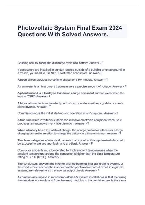 Photovoltaic System Final Exam 2024 Questions With Solved Answers ...