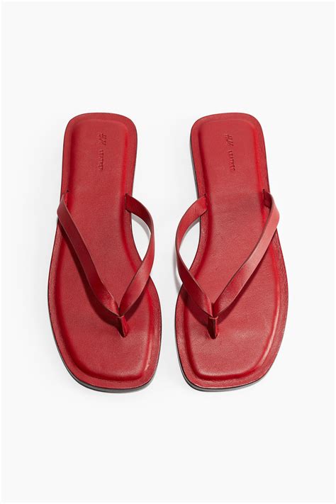 Leather flip-flops - Red - Ladies | H&M GB