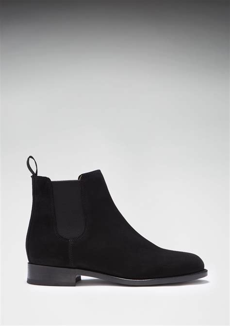Women's Black Suede Chelsea Boots, Welted Leather Sole - Hugs & Co.