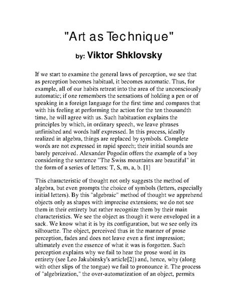 Shklovsky's Art as Technique: Understanding Perception and Automatism ...