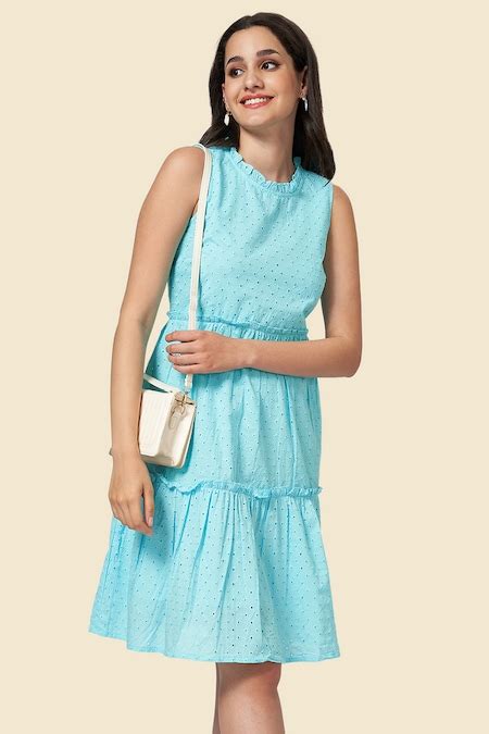 Light Blue Self Design Above Knee Casual Women Relaxed Fit Dresses ...