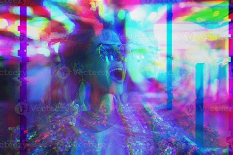 Woman having psychedelic trip with hallucinations after drug abuse ...