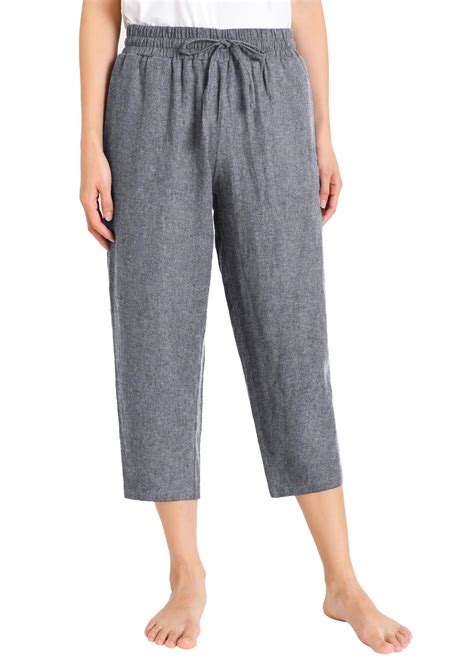 Buy Weintee Women's Linen Crop Pants Capris with Pockets 2X Charcoal at ...