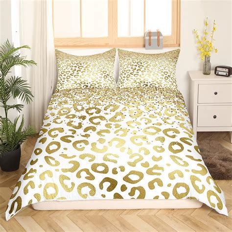 Amazon.com: Golden Leopard Duvet Cover Full Size Glitter Pattern ...