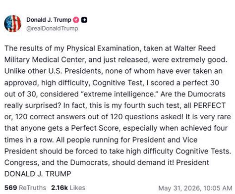 Trump boasts "extreme intelligence" after release of medical results