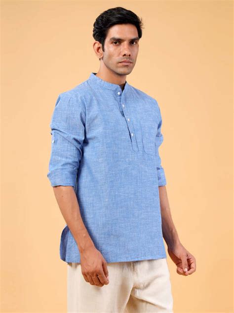 Buy Dark Blue Cotton Short Kurta Online | Tistabene