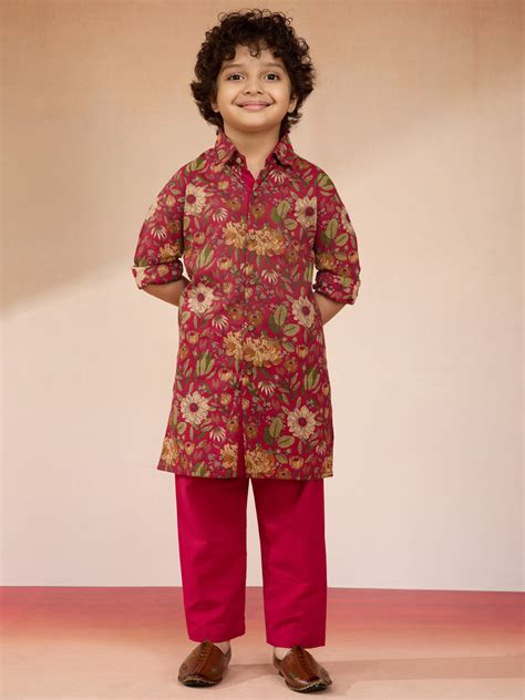 Boys Falsa Floral Print Kurta Navratri | VASTRAMAY – vastramay