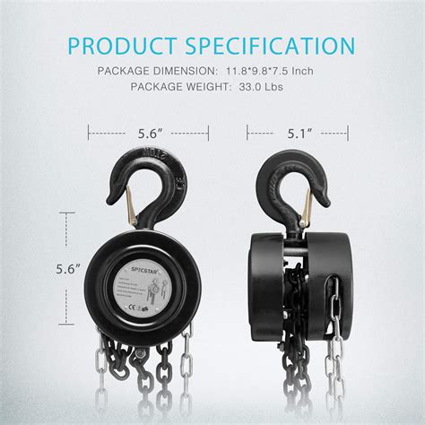 Buy SPECSTAR 10 Feet Manual Hand Lift Steel Chain Block Hoist with 2 ...