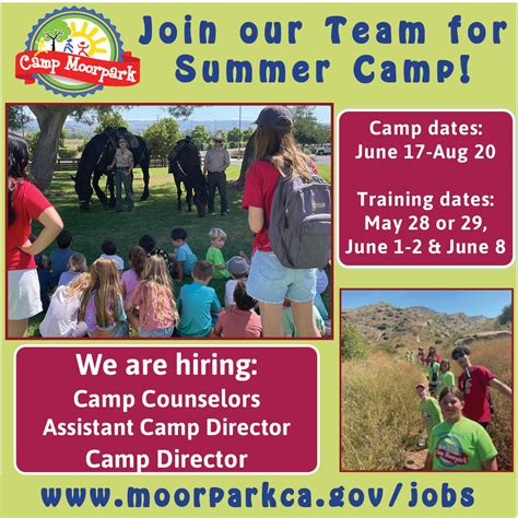 Camp Moorpark’s Summer Camp Hiring is happening now! Enjoy a little sun ...