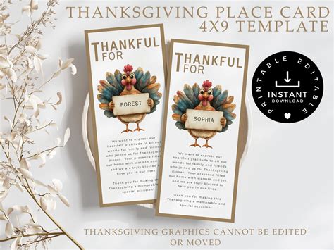 Thanksgiving Dinner Place Card, Thanksgiving Name Cards, Turkey Place ...