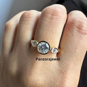 Buy Three Stone Moissanite Unique Diamond Wedding Ring Bezel Set ...