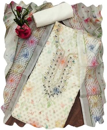 Buy MANVAA Women'S Off White Unstitched Fancy Hand Work And Designer ...