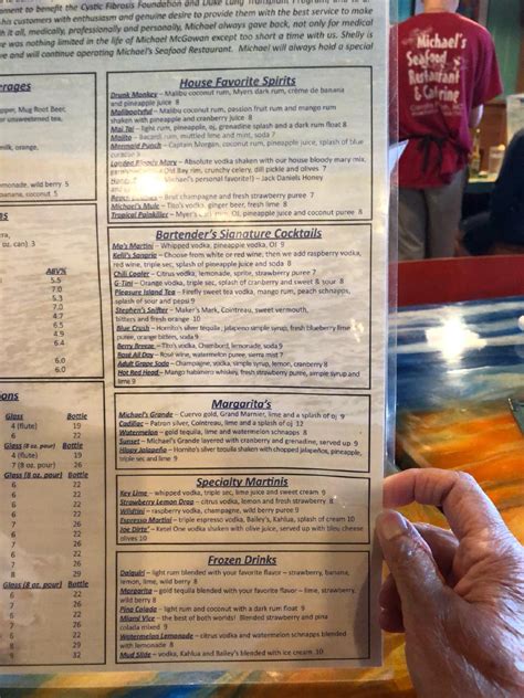Menu at Michael's Seafood Restaurant, Carolina Beach