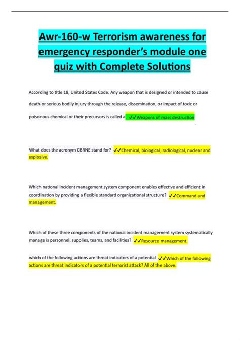 Awr-160-w Terrorism awareness for emergency responder’s module one quiz ...