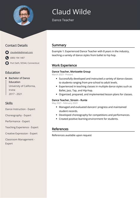 Dance Teacher Resume Example (Free Guide)
