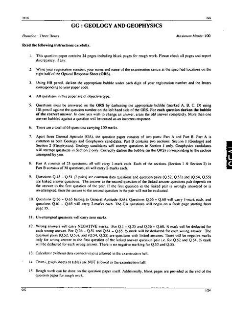 Gg 2010 - Gate geology qp 2010 - Question paper for preparation - Studocu