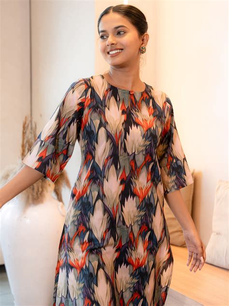 Notched Neck with Broad Sleeve Pure Cotton Straight Printed Kurta ...