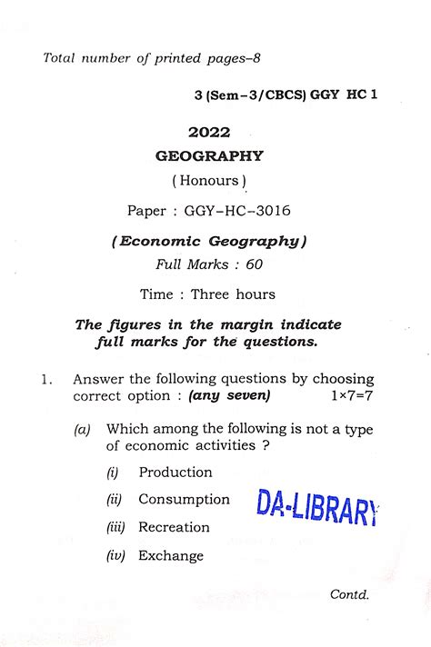 GU BA 3rd Sem Geography Honours Question Paper | TDC 3rd Sem Geography ...