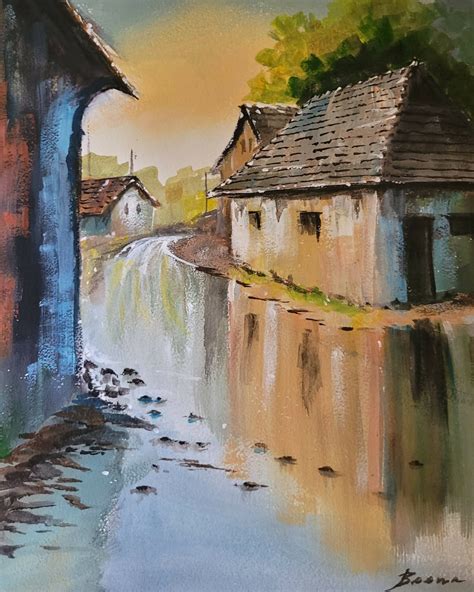 riverscape, small house, village scene – Gallerist.in
