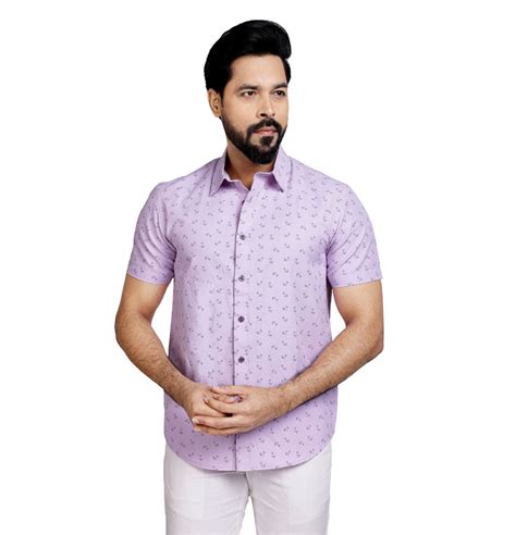 Active Fit Men's Shirt with Dandelions Pattern - Half Sleeves - Orchid ...