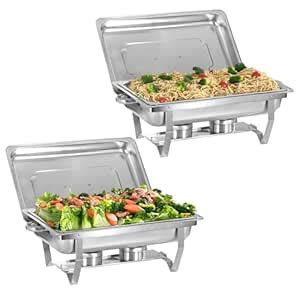 Buy EVGTTI 2 Pack Silver Stainless Steel Rectangular 8 QT Chafers ...