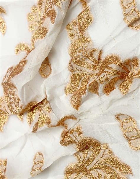 Off White Viscose Georgette Foil Dress Material Fabric - Charu Creation