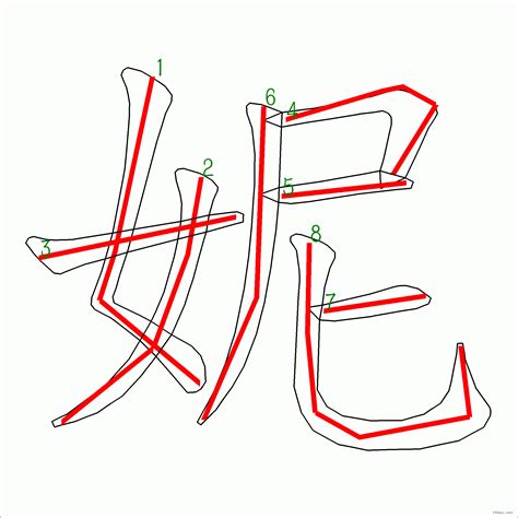 漢字: 妮的筆畫順序 (“妮”8劃) | ️筆順字典📘