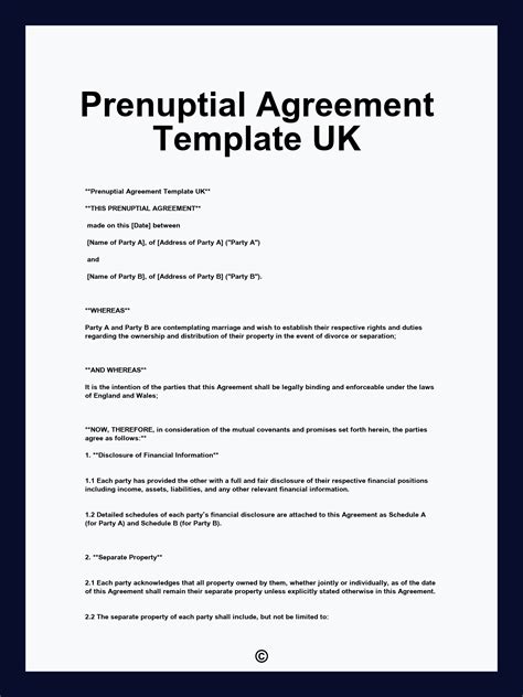 Prenuptial Agreement Template UK