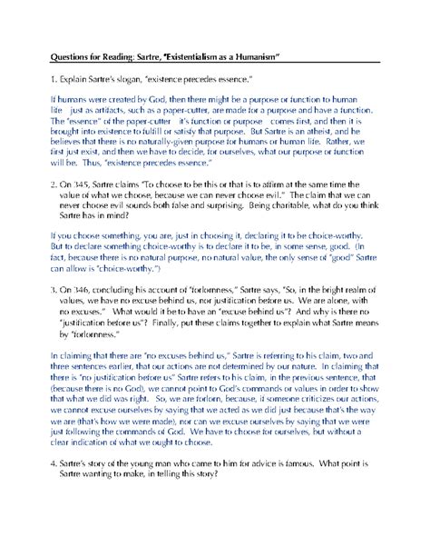 AQR Sartre: Key Readings & Questions on Existentialism - Studocu