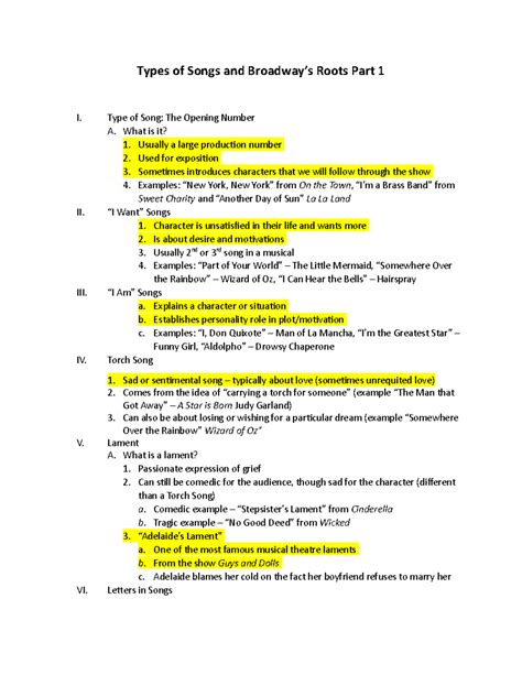 Class 3 - Types of Songs and Broadway Roots #1 copy - Types of Songs ...