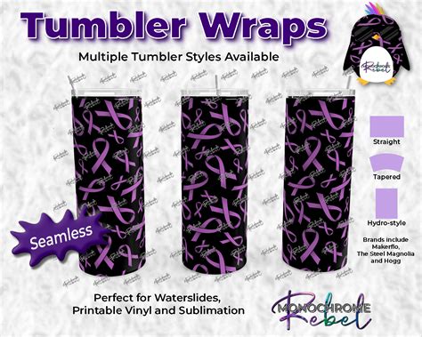 Pancreatic Cancer Ribbons on Black Tumbler Wrap – Monochrome Rebel