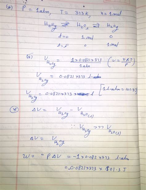 Calculate w and \u2206u for the conversion of one mole of water at 100 ...
