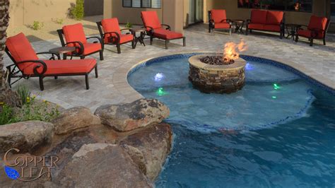 Fire Pit on Step in North Scottsdale - Copper Leaf Pools