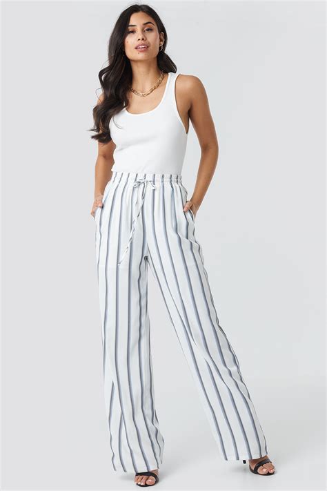 Striped Wide Pants White Blue Stripes | na-kd.com