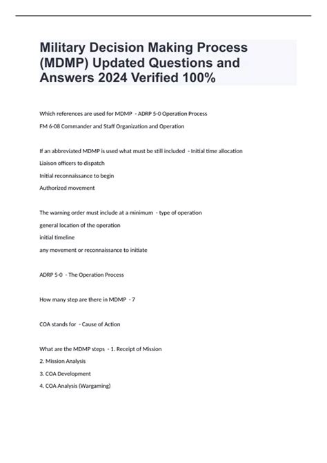 Military Decision Making Process (MDMP) Updated Questions and Answers ...