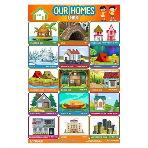 ESCAPER Our Homes Chart for Kids learning (11.5 x 17.5 inches), Homes ...