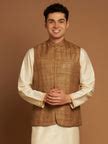 Ochre Kosa Nehru Jacket with Tribal Motif Embroidery – Kosala