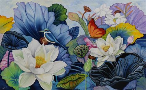 "Flowers": Blue Violet Oil Painting by Sulakshana Dharmadhikari ...