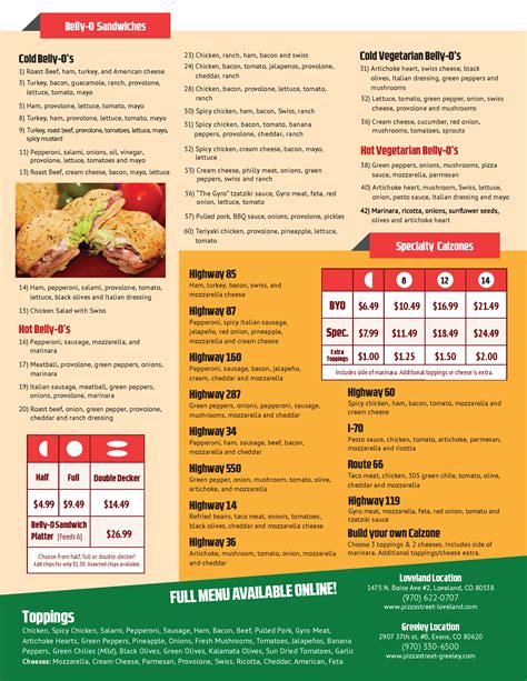 Menu — Pizza Street - Pizza Delivery in Loveland, Colorado