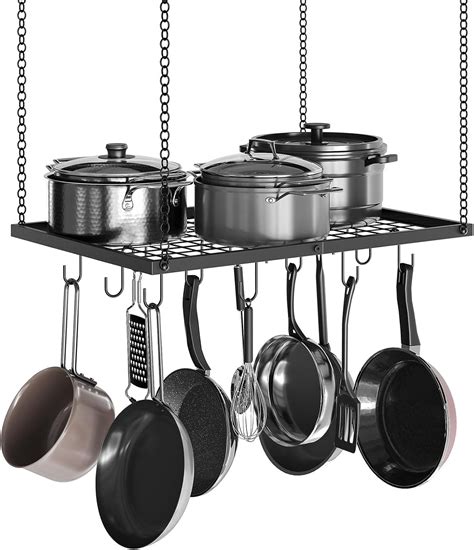 WEI Hanging Pot Rack, Ceiling Mounted Pot Hanger for Kitchen, 12 Hooks ...