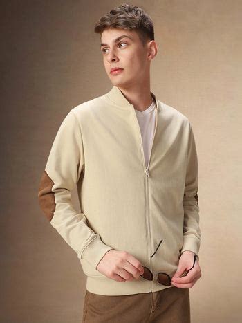 Men's Solid Rib Collar Full Sleeves Front-Open Sweatshirt – DENNIS LINGO