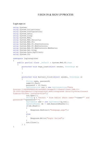 5.SIGN IN - .Net programming - 5 IN & SIGN UP PROCESS Login.aspx: using ...