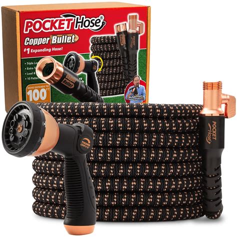 Pocket Hose Copper Bullet, Thumb Spray Nozzle, Expandable Garden Hose ...