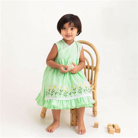 Keebee Organic Cotton Embroidered Baby Girl Mint Green Jabla/Wrap Styl ...