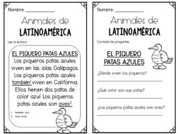Animals of Latin America in Spanish Bundle - Animales de Latinoamerica