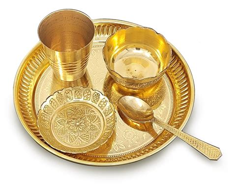 BENGALEN Brass Pooja Bhog Thali Set 6 Inch Puja Thali with Pital Plate ...
