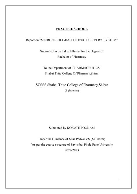 Microneedle Thesis - PRACTICE SCHOOL Report on "MICRONEEDLE-BASED DRUG ...