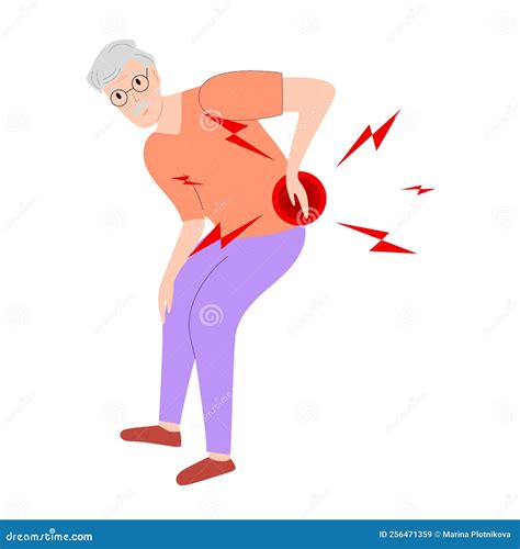 Senior Man Has Low Back Pain and Sciatica from a Herniated Disc. Medical Diagrams about Trapped ...
